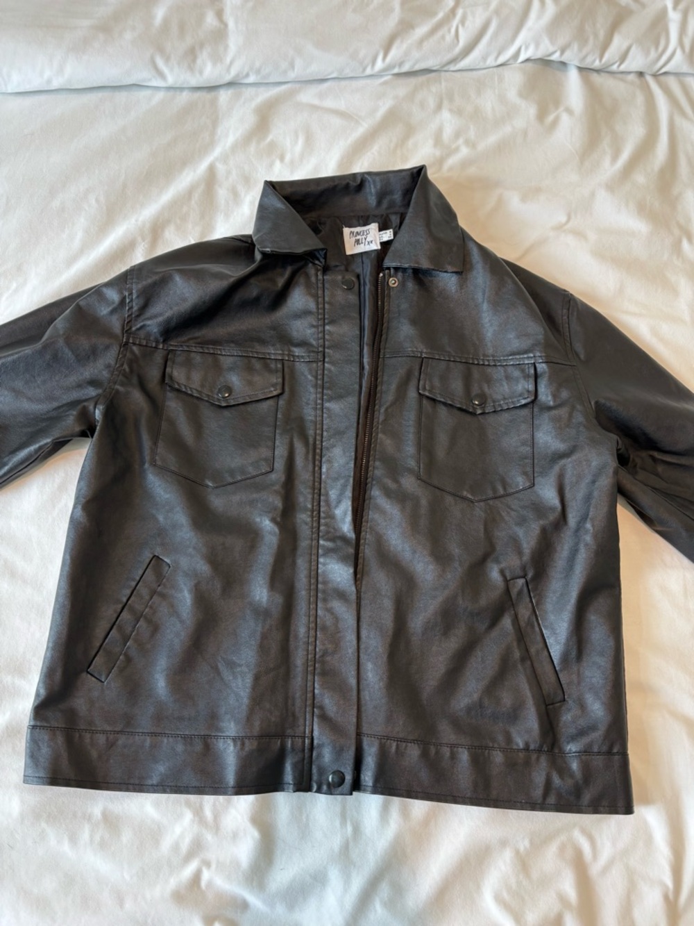 Princess Polly Black Faux Leather Jacket with Zip - Picture 2 of 4